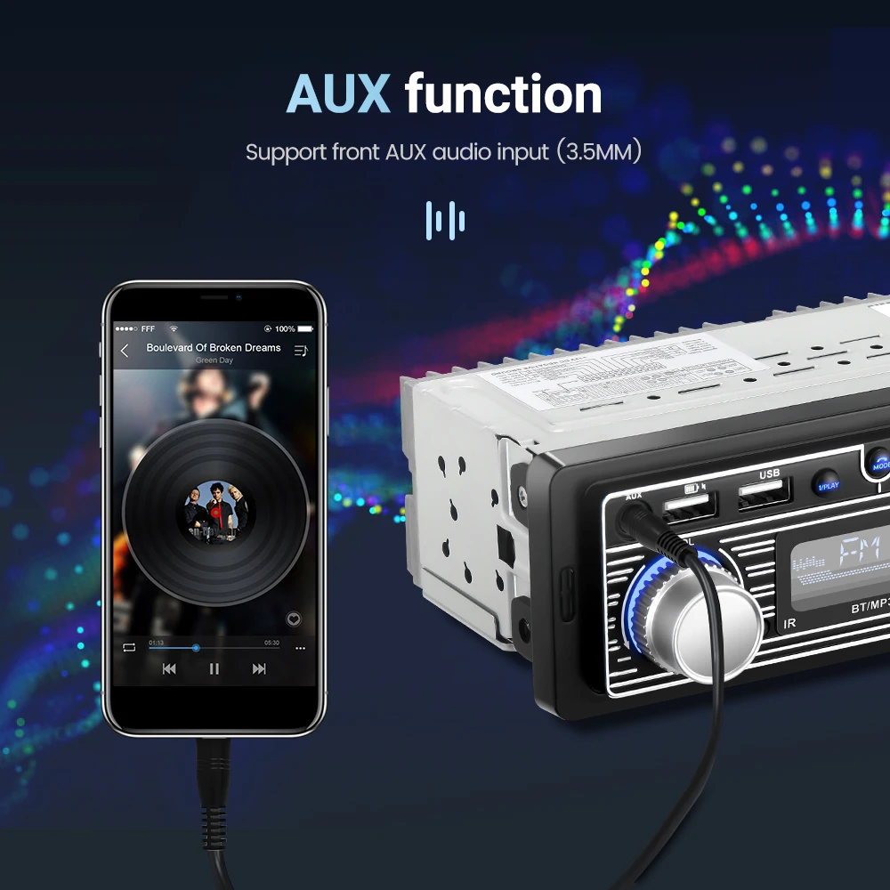 Universele Autoradio 1 Din Bluetooth Autoradio Stereo 12V Mp3 Multimedia Speler Fm Ontvanger Fm/Usb/Bt Met In Dashboard Aux Ingang