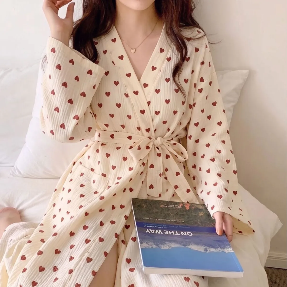 New Women's Robe for Spring and Autumn, Long-Sleeve, Sweet and High-End Long Sleepwear for Girls, Home Wear, Women's Bathrobe - 3