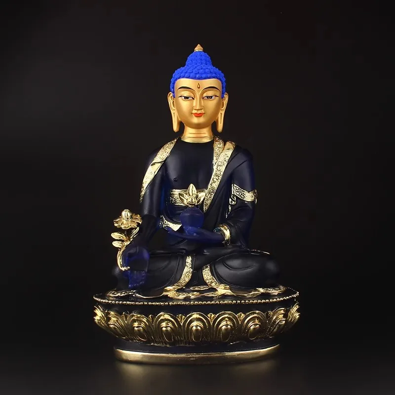 Blue Color Resin Medicine/Pharmacist Rulai Buddha Statue,Tibetan Keep Safe Suppliers Home Putting Decorations Figurines 20cm