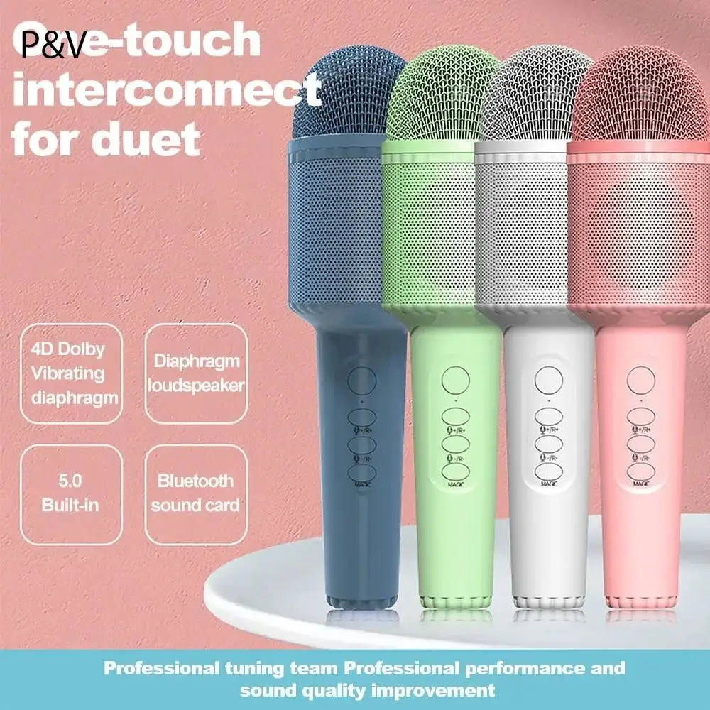 

New Aluminum Alloy Small Microphone Pink Wireless Microphone Noise Reduction Built-in Sound Card Karaoke Microphone For Home Ktv