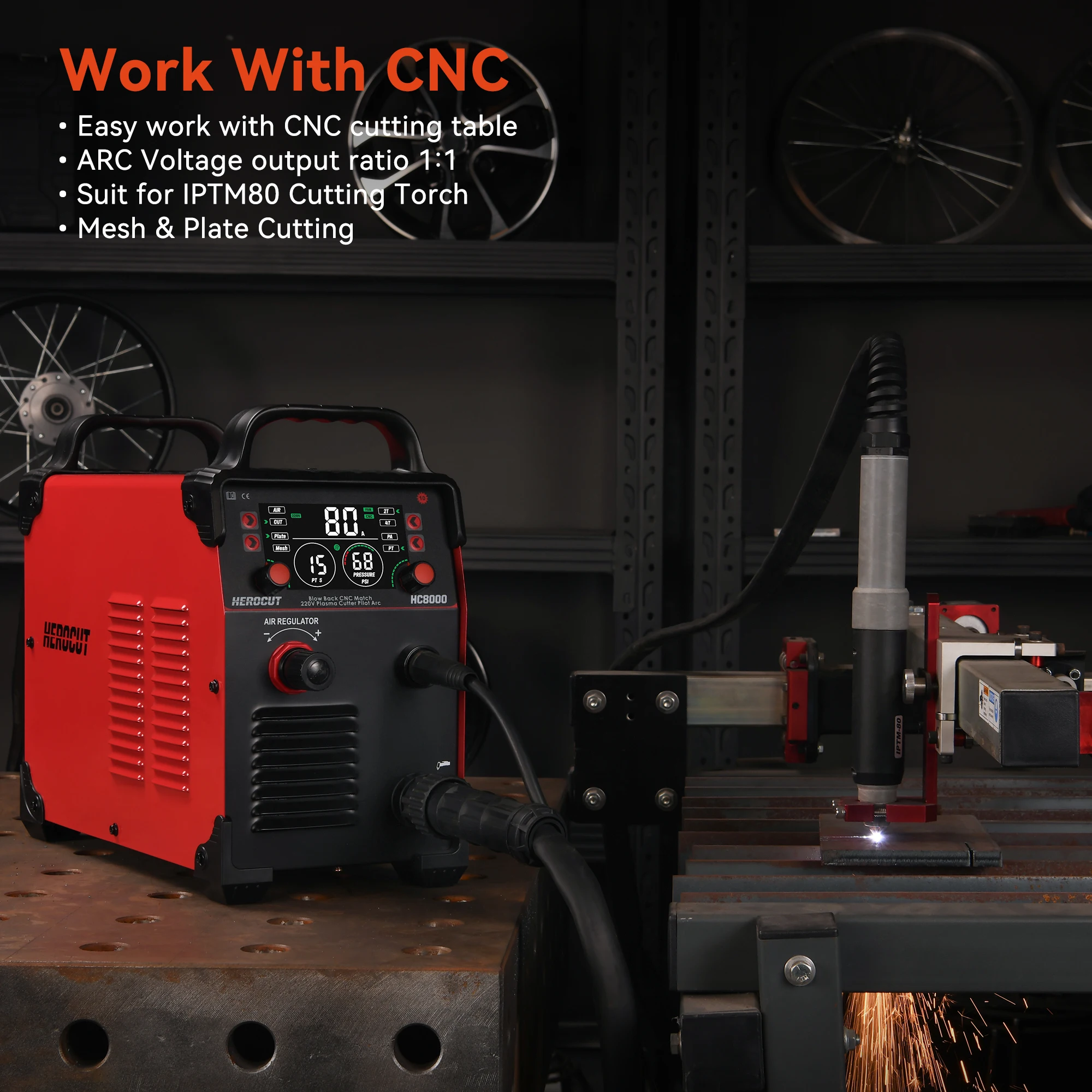 CNC Pilot Arc Plasma Cutter HC8000 80Amps Blow Back Non-HF Cutting Machine with Digital Screen,THC Torch Height Control Enabled 5