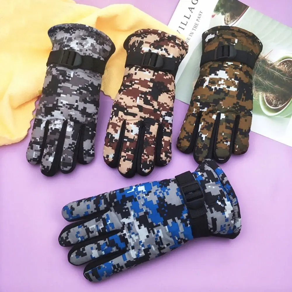 

Зимние Нескользящие водонепроницаемые ветрозащитные детские лыжные перчатки с камуфляжным принтом плотные теплые варежки с длинным рукавом