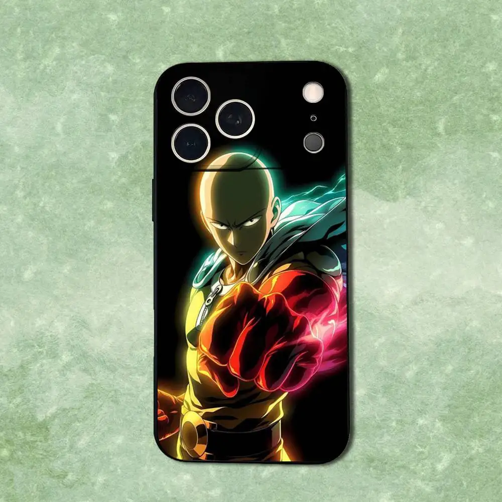 O-One P-Punch 애니메이션 M-Man 아이폰 케이스 (아이폰 14, 13, 17, 12, 11, 16, 15, 플러스, 프로 맥스, XS, X, XR, SE, 미니용) 부드러운 실리콘 블랙 커버