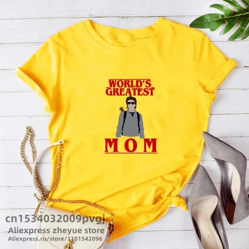 thumbnail image 1 of Camiseta de Steve Harrington con la mejor mamá del mundo para mujer, divertida camiseta de verano con estampado de Stranger Things, camisetas de manga corta, ropa urbana, 1 of 5