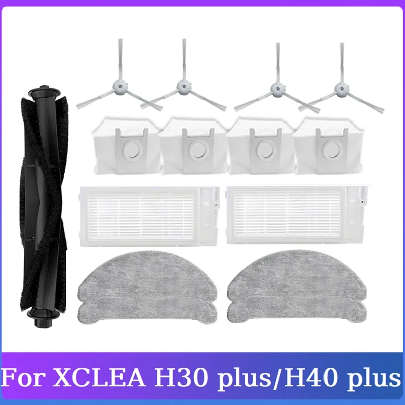 

15PCS For XCLEA H30 Plus/H40 Plus Robot Vacuum Cleaner Spare Parts Main Side Brush Hepa Filter Mop Cloth Dust Bag