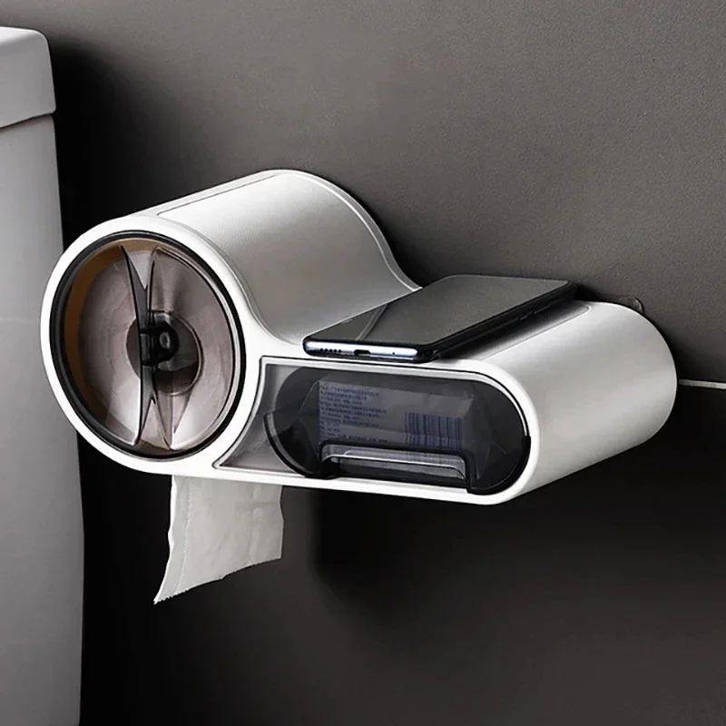 Toilet Paper Holder Wall Mounted Bathroom Toilet Paper Holder Paper Tissue Box Plastic Toilet Dispenser Roll Storage Box Free Punching