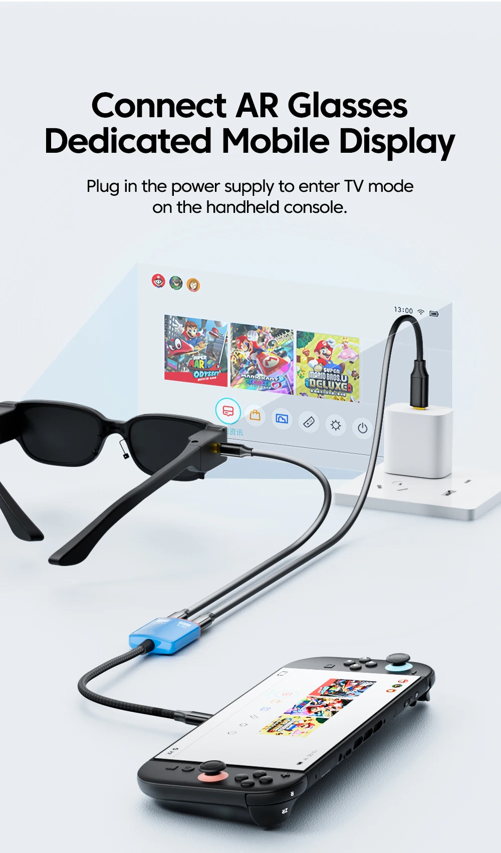 USB C 2 in 1 Converter PD100W Charging 8K@60Hz Video Full-Function Charging Transmission Line Suitable for AR XR Glasses Laptop