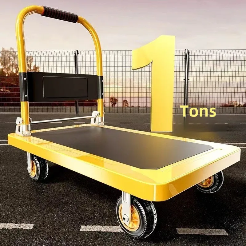 Folding handcart, small cargo cart, warehouse trailer, portable four-wheel silent shopping cart, handling flatbed truck