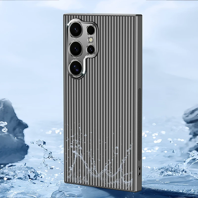 for Samsung Galaxy S24 S23 Plus Ultra Phone Case 3D Stripe Metal Cover Protect Camera Matte Soft Shell Anti-fall Non-Slip Fundas_voghion.com