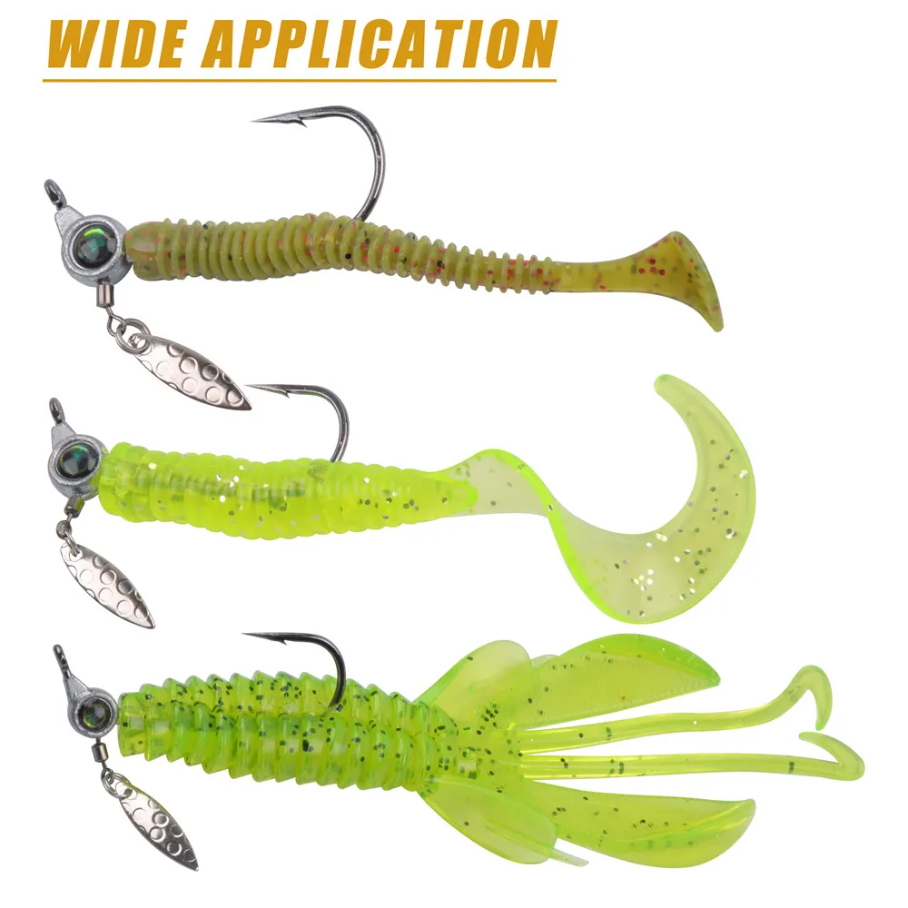 18Pcs Crappie Jig Head Kit Flat Round Ball Head 3D Eyes with Spinner Blade  underspin Jig Head Hooks Bass Trout Walleye Fishing