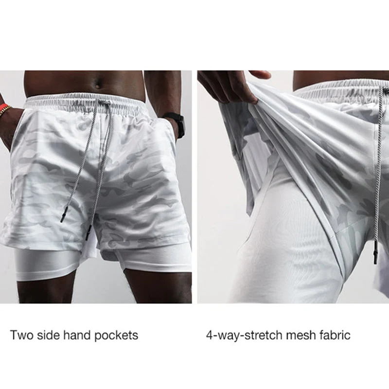 Print Athletic Gym Shorts for Men 2 in 1 Compression Shorts with Phone Pocket Quick Dry Stretch Workout Running Fitness