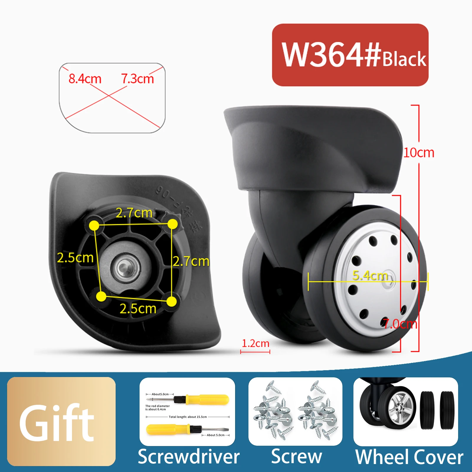 W364 Trolley Case Casters Noise Reduction Travel Suitcase Universal Wheel Shockproof Durable Suitcase Swivel Casters Repairable