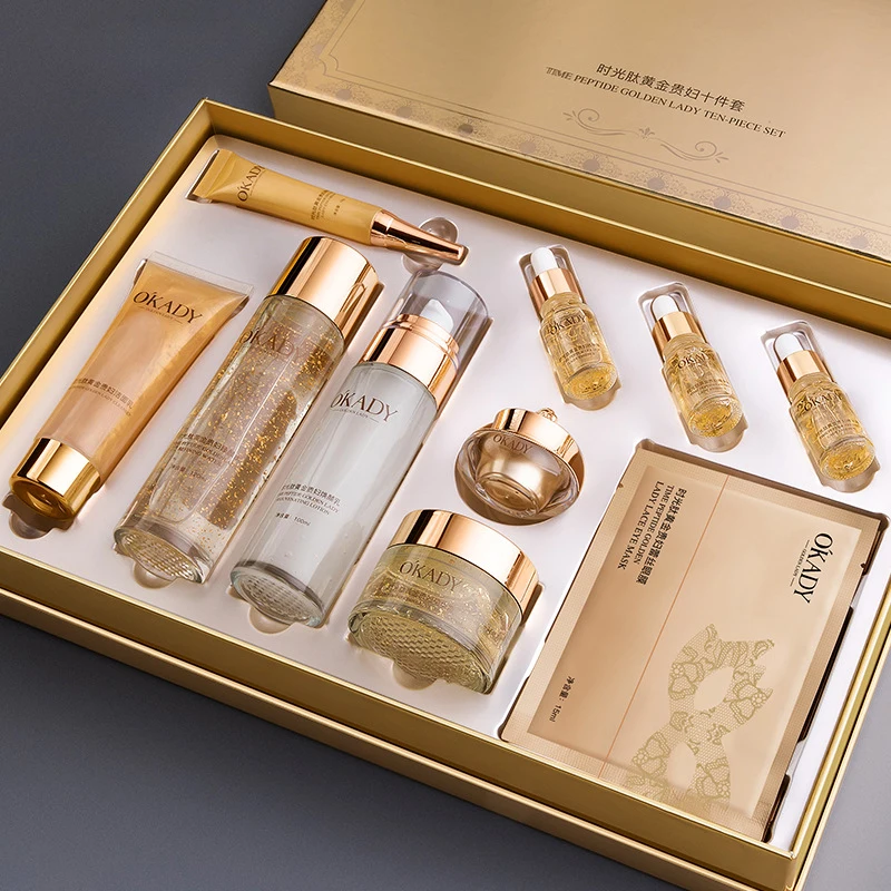 Opei Time Peptide Gold Lady Ten-Piece Set Hydrating and Moisturizing Skincare Kit Nourishing and Repairing Cosmetics Brightens Skin Nourishes Skin Unisex Suitable for Sensitive Deep Hydration Gift Box Essential for Autumn Winter Facial Care Set Moisturizing Nourishing