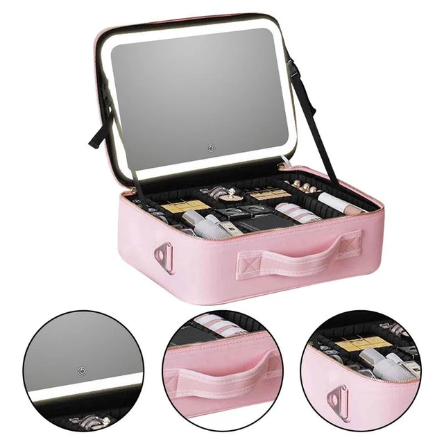 Outdoor Multifunction Travel Cosmetic Bag Women Makeup Organizer  Professinal Female Storage Make Up Cases With Mirror Led Lamp - Storage Bags  - AliExpress