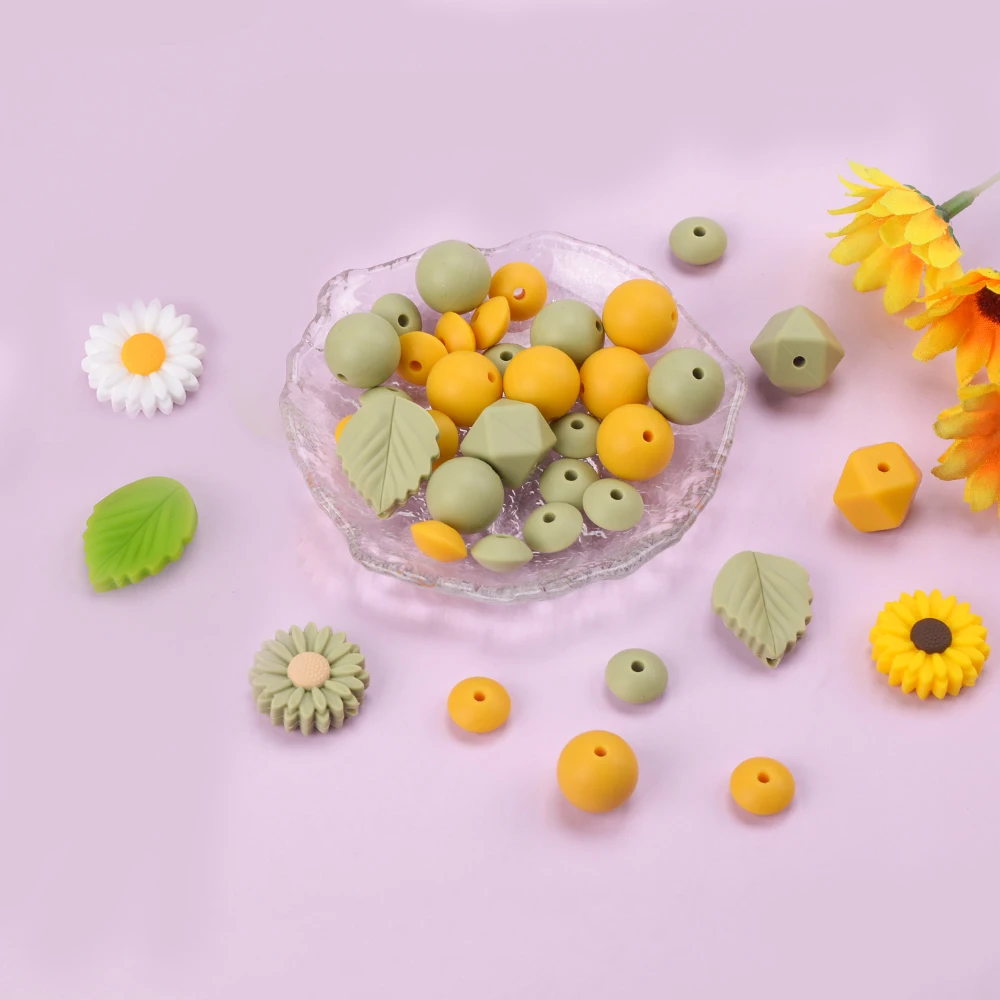 LOFCA 40Pcs Silicone sunflower Beads Plant silicone Flower Beads Silicone Teether Necklace pacifier making Bpa free food grade 5