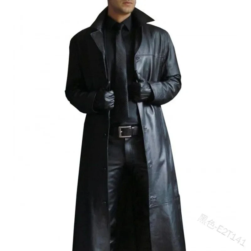 

Detective Cosplay Gothic Moto Men PU Leather Trench Coat Long Jacket Spring Fall Winter Top Killer Biker Punk Outwear Vintage
