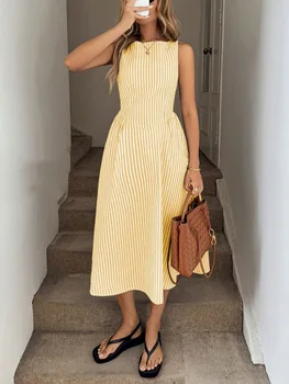 2025 new slimming summer fresh vertical striped sleeveless dress with elegant temperament 1