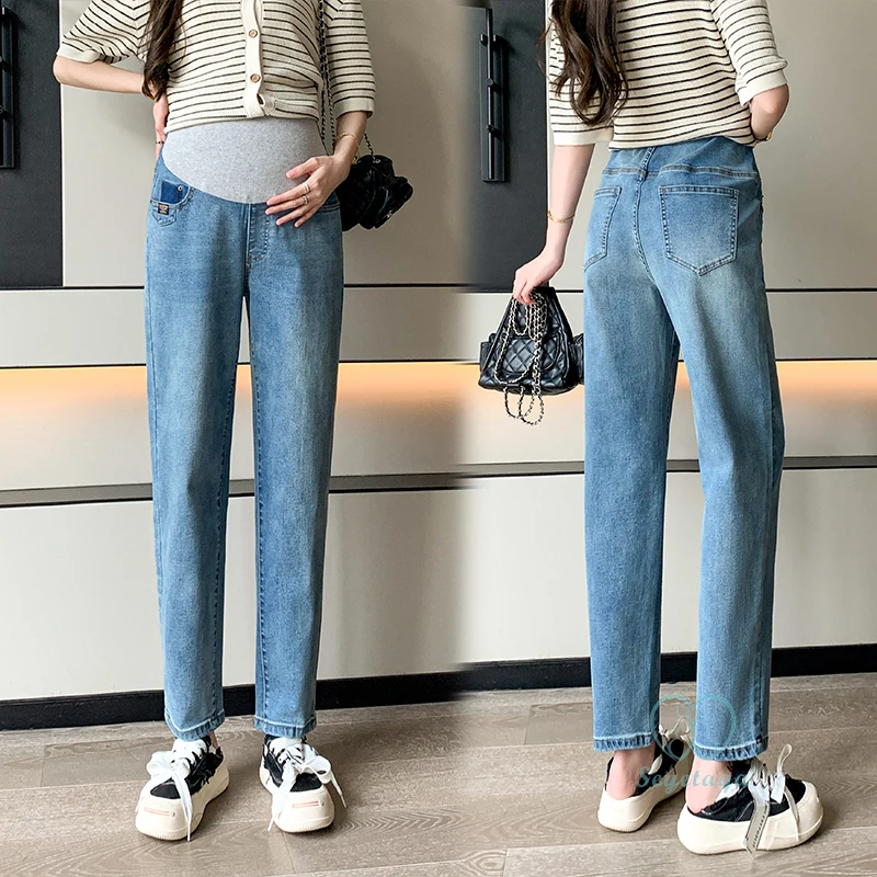 

Stretch Denim Maternity Jeans Loose Straight Belly Pants Clothes for Pregnant Women 2024 Spring Summer Pregnancy Boyfriend Wear