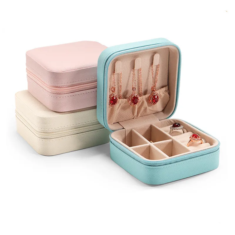 

Travel Jewelry Box Leather Storage Earrings Necklace Organizer Simple Mini Gift Case For Rings Pendant