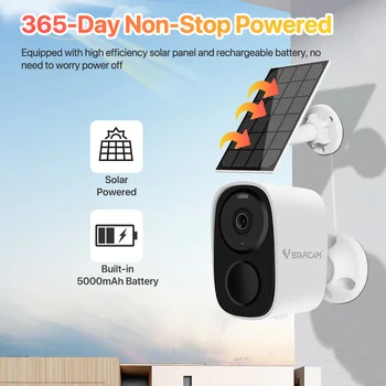 Vstarcam 2K Solar Security Cameras Wireless Outdoor Battery Powered Security Camera PIR Motion Alarm Cloud Storage Two Way Audio 2