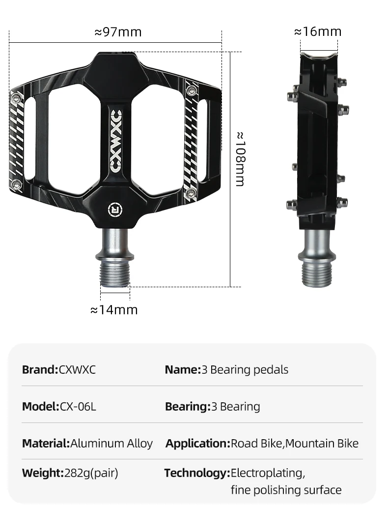CXWXC Fahrradpedale aus Aluminium, rutschfest, für MTB und Rennräder, ultraleicht, versiegelt, 3 Lager, einteilig, verzinkt – Detail 3