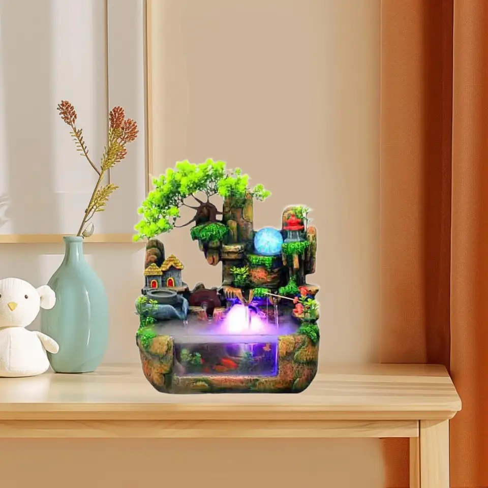 Tischbrunnen Mit Steingarten & Wasserfall - 28x20x15cm 220V Zimmerbrunnen