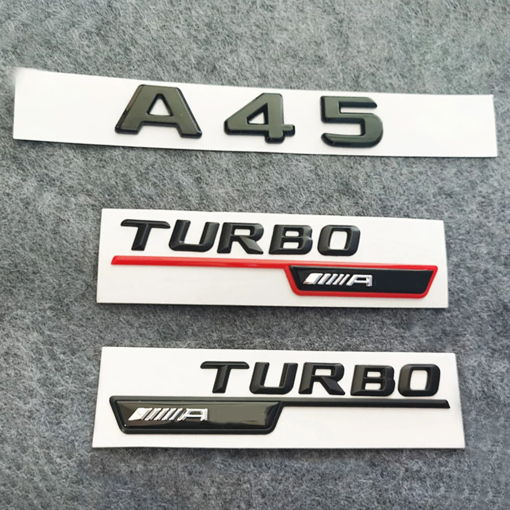 Car Black/Red Shine Decora Distintivi Lettering Logo Trunk Emblem Sticker Accessori Auto Nuovo Per Mercedes Benz A45 Turbo Amg