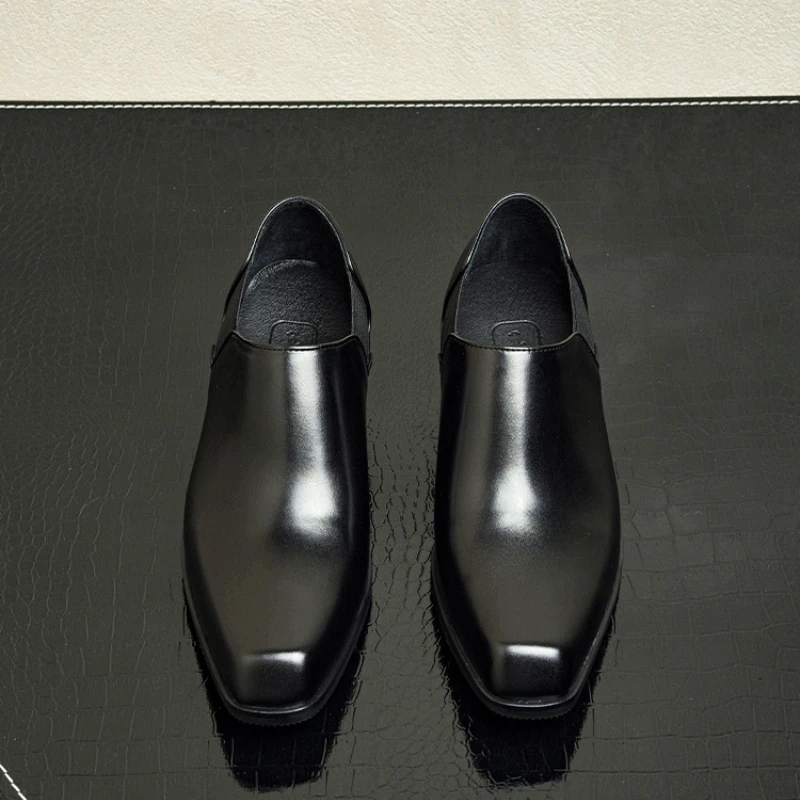 5 Cm Height Mens Derby Shoes Luxury Genuine Leather Handmade Designer Elegant Black Dress Social High Heels