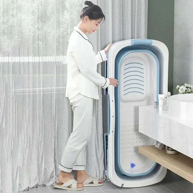 Adult Home Folding Bathtubs Comfortable Full-body Bathtubs Portable Bath Bucket Thickened Plastic Bath Barrel with Armrests GM
