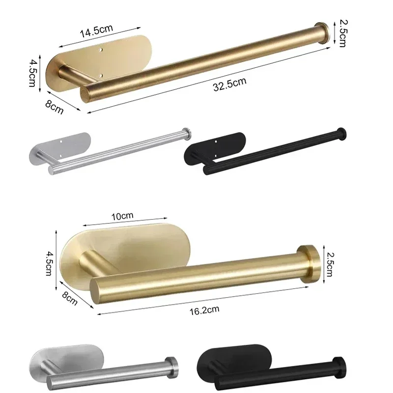 Stainless Steel Toilet Paper Towel Holder Adhesive No Punch Wall Mount Tissue Dispenser for Kitchen Bathroom