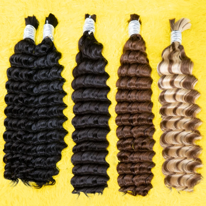 Bulk Human Hair Deep Wave For Braiding Color Mixed Double Drawn Curly Bulk Human Hair No Weft Bundles For Boho Knotless Braids