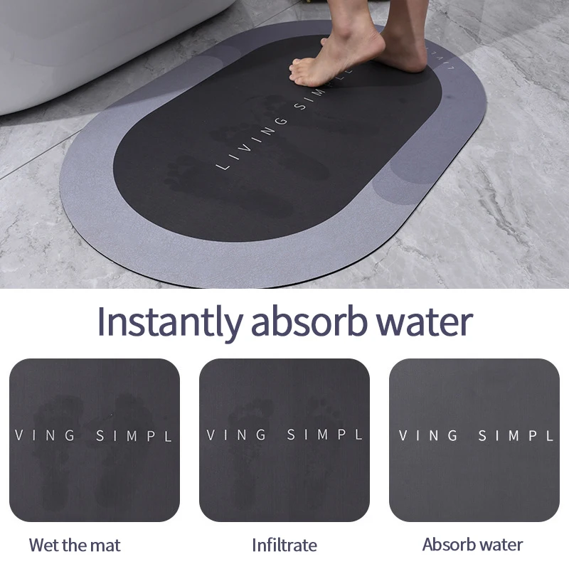 Oval Water Absorbing Bath Mat Super Absorbent Bathroom Mat Carpet Shower  Floor Mats Quick Drying Tub Rug Non-slip