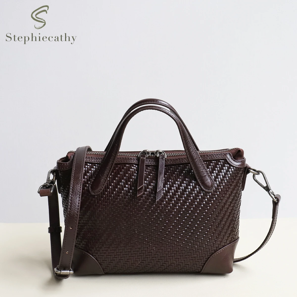 VintageGenuineLeatherHandmadeWovenTophandleBagWomensSmallHandbagQualityHandcrafted