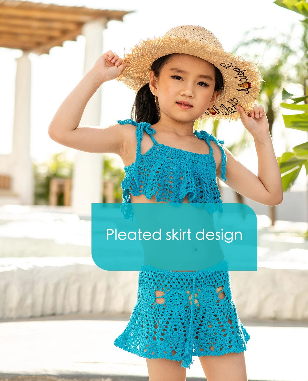DIY European and American Fashion Handwoven Hollow Suspender Tank Top Short Skirt Girls' Split Swimwear Set