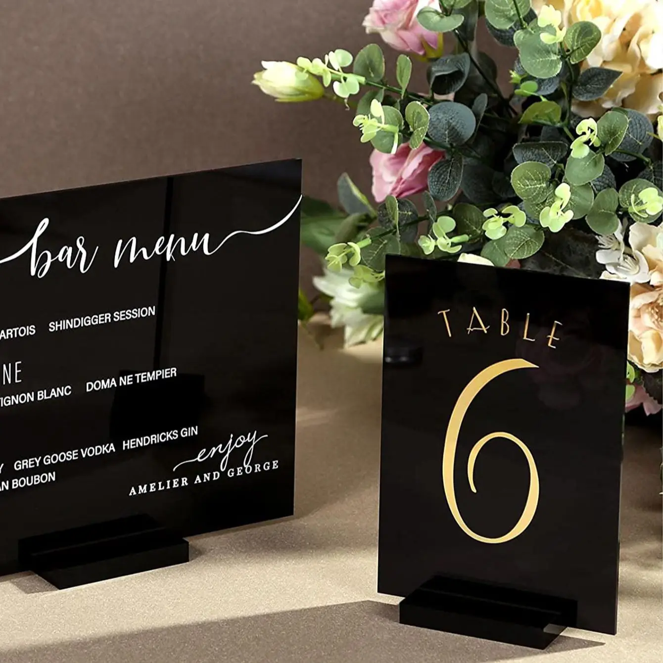 10Pcs PMMA Party Signs, DIY Acrylic Board With Black Base,Suitable For Parties, Desk Display Rack Labels