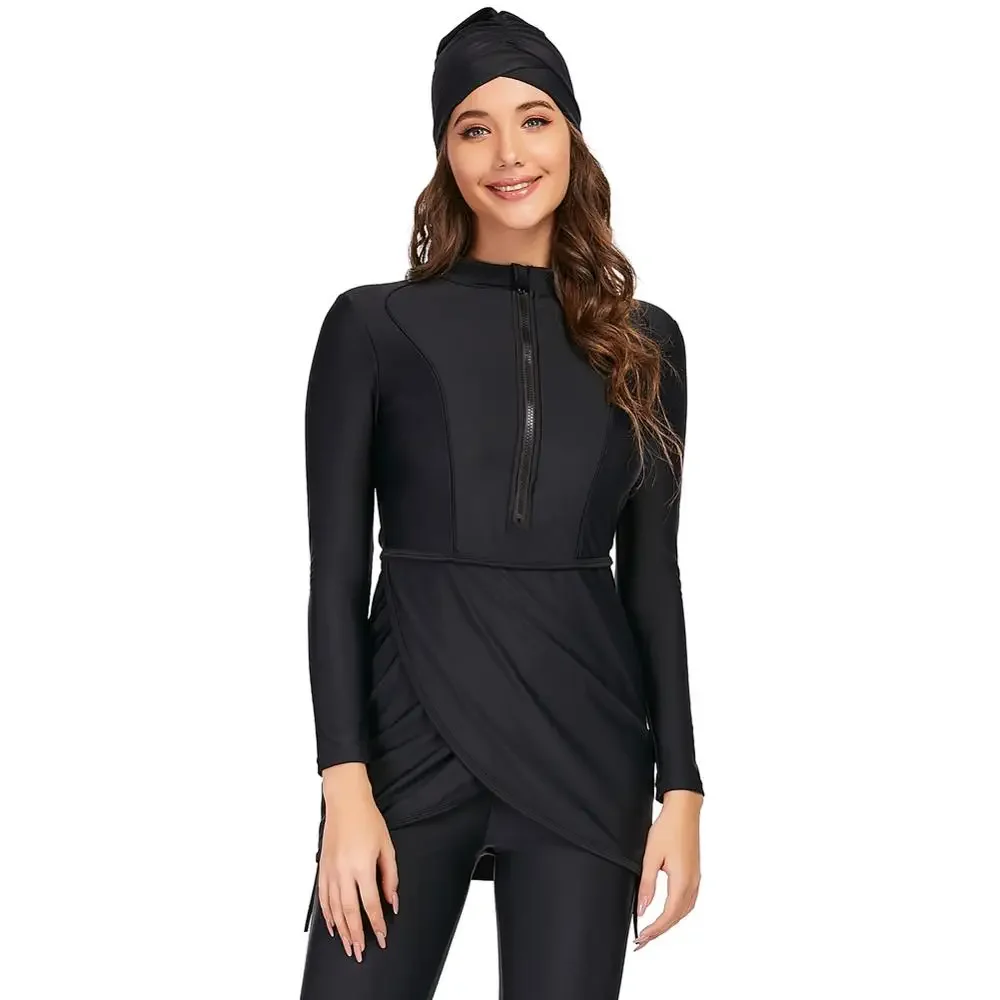 

2023 new Long sleeve solid black Muslim Swimwear Womens Muslim Swimsuit Burkini