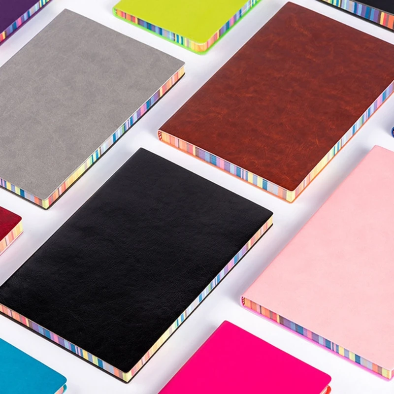 Softcover Leather Notebook Business Notepad Travel Journal Ribbon Bookmark 200 Pages Wide Lined 6 Colors Office Supplies