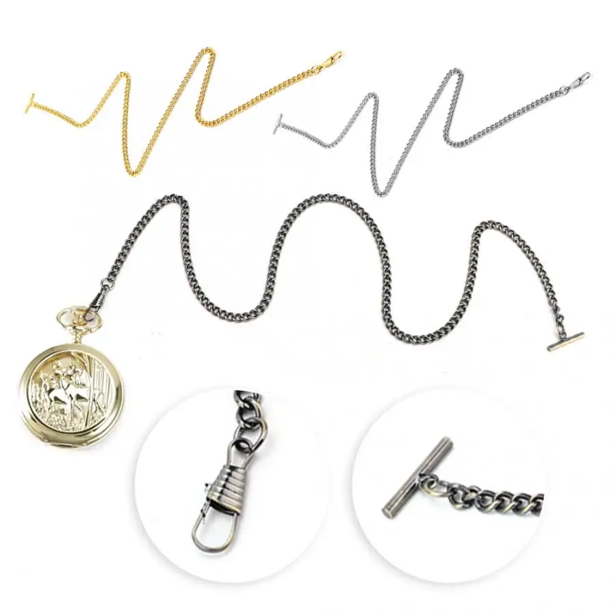 44/65cm Retro Vintage Metal T-bar/O Shape Pocket Watch Chain Link Classic Gold/Silver/Bronze Watch Chain Men Women Gifts Pocket Watch Chain