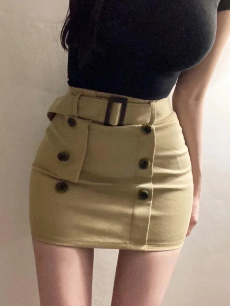 

WOMENGAGA Korea Leisure Slim Sexy Women High Waist Wrapped Hip Belt Double Breasted Half Skirt For Women Sweet JT2I