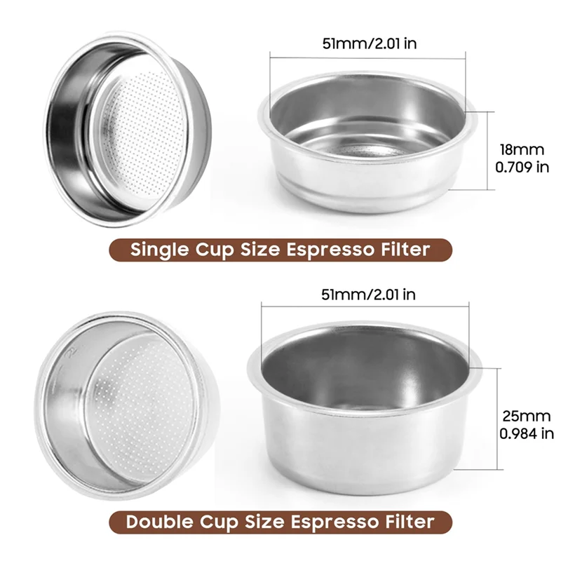 Cestello filtro caffè in acciaio inossidabile da 51 mm 1/2 tazza macchina per caffè espresso gocciolatore portafiltro caffettiera colino fornura da cucina  15