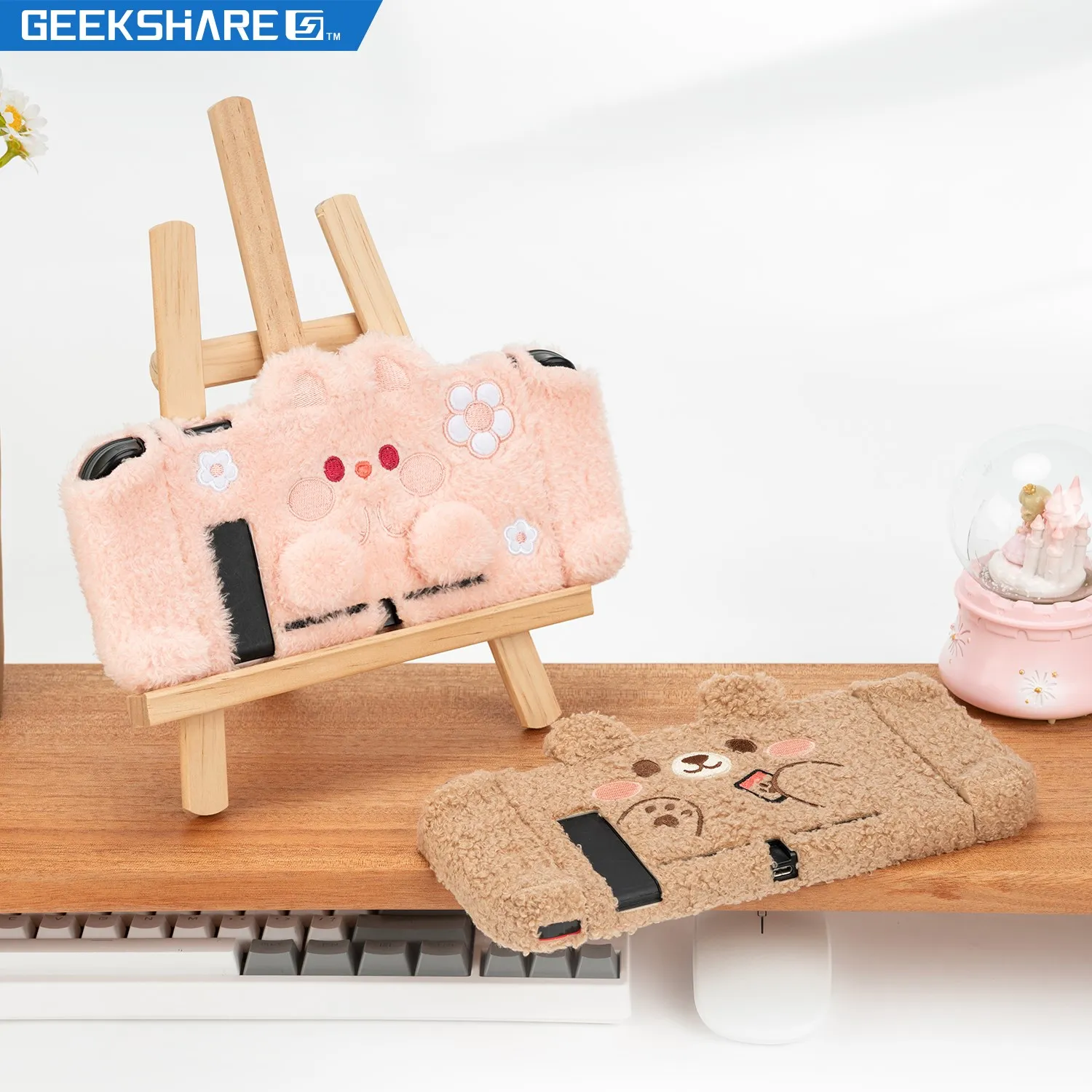 GeekShare Protective Case for Nintendo Switch Cute Pink Bear Plush NS Hard Shell Split Joy-con Cover For NS Accessories