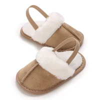 Winter Baby Slippers Fluffy Baby Boy Girl Sandals Cute Flower Embroidery Soft Non-slip Sole Toddler First Toddler Baby Shoes 6
