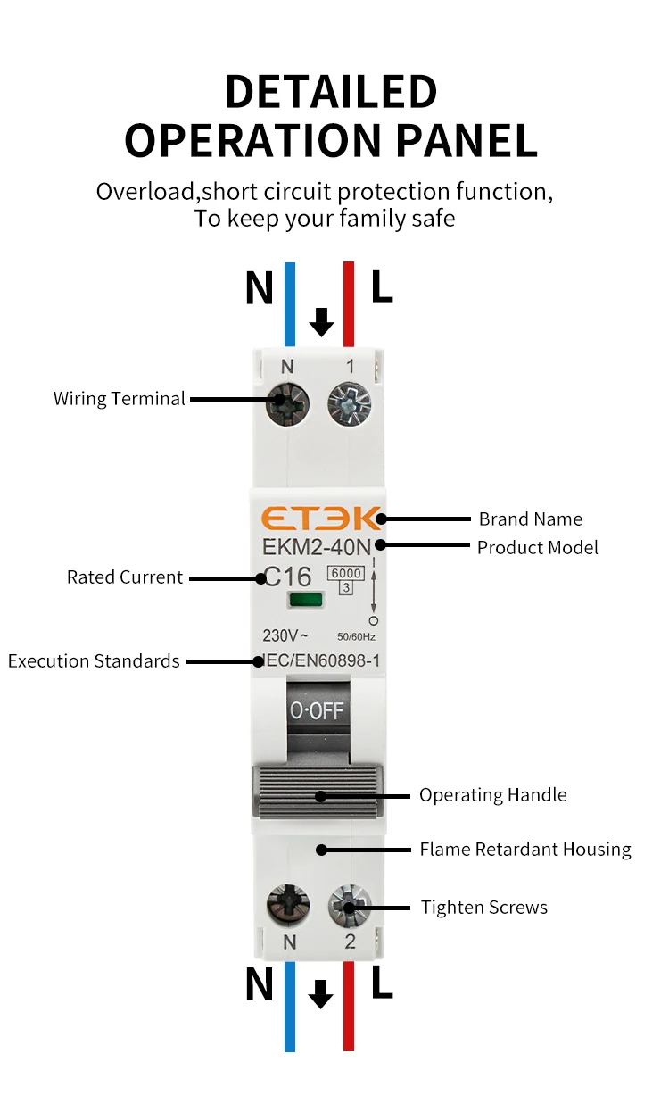 ETEC rail-mounted miniature household circuit breaker MCB 30 mA C curve 10 A 16