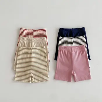 2025 Estate Nuovi Pantaloncini in cotone per bambini Pantaloni elastici per bambini Pantaloni di sicurezza per ragazze Pantaloncini a righe per neonati Leggings per bambini 1