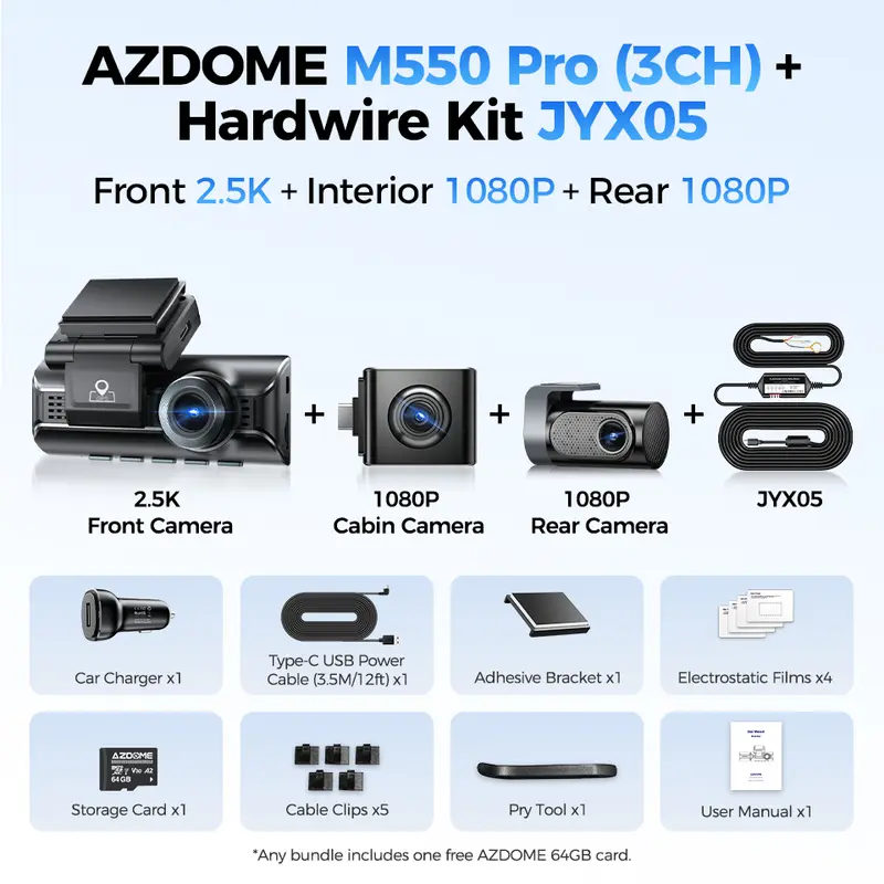 Upgrade AZDOME M550 Pro Dash Cam 4K Front Dashcam Auto 5.8Ghz Wi-Fi GPS G-sensor Car DVR 6 IR Night Vision Parking Monitor - Image 8