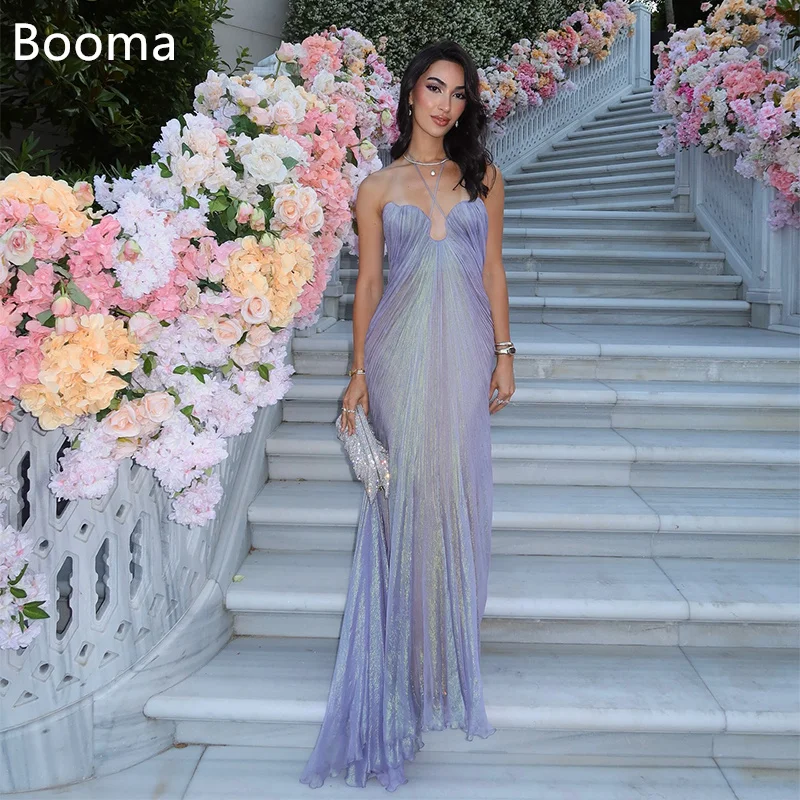 Booma Shiny Mermaid Backless Evening Dresses Formal Party Gowns for Women Pleat Long Sleeveless Prom Gown Customize 2