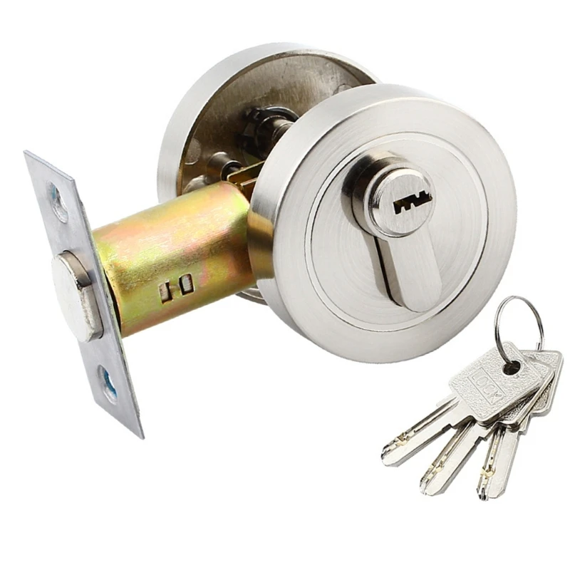 Single Cylinder Deadbolts Round Door Lock Key Entry Sturdy Stainless Steel for 35 50mm Front Bathroom Bedroom Door