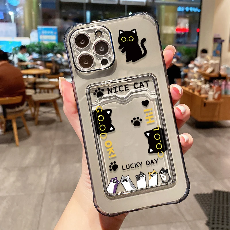 Transparent Shockproof Silicone Cat Card Holder Phone Case