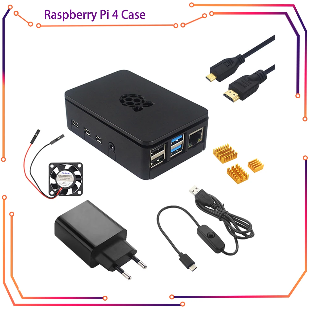 Raspberry pi Caixa de Plástico Caixa de Gabinete Abs Ventilador Dissipador Adaptador de Alimentação Cabo Hdmi para Rpi160