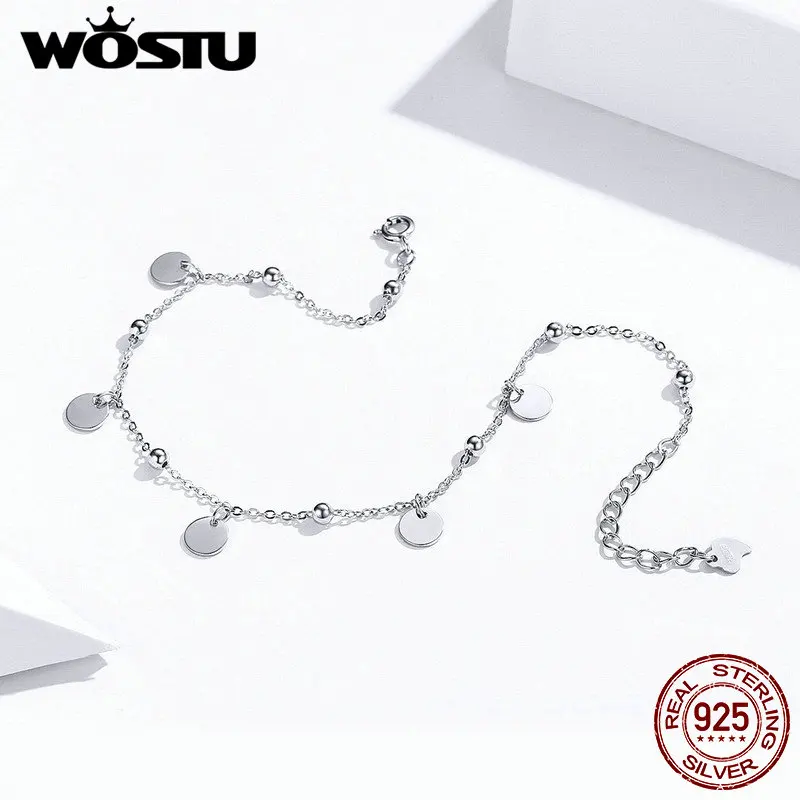 WOSTU Hot Sale 925 Sterling Silver Anklet Round Sequin Fashion Original Anklets For Women Luxury Jewelry Gifts CQT011